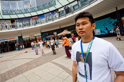 Burmese dancers perform at Eagles Meadow as part of the Wrexham Council Year of Culture. Khine Lik, now living in Wrexham watches the dance.