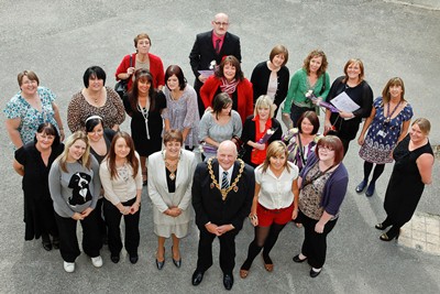 Pendine Park...Smartcare annual awards at Hillbury 2011. Pictured is The Mayor and Mayoress Cllr Ian Roberts and Hillary Roberts with the Pendine Park's staff who passed their NVQ level Two or NVQ level Three qualifications.