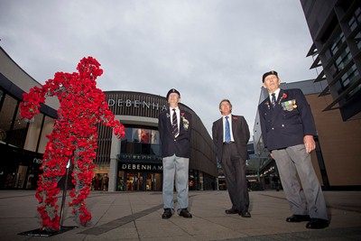 EAGLES MEADOW - REMEMBRANCE DAY STORY....WORDS WITH CEIDIOG HUGHES. Pictured is Arthur Jones, Eagles Meadow centre Manager Kevin Critchley and Peter Archer .