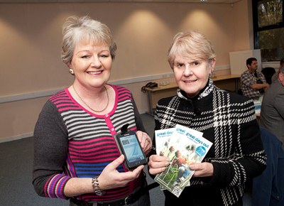 The Tourism Partnership for Wales launch new leaflets incorporating QR codes for Smart Phones. Pictured: Carole Startin and Esther Roberts