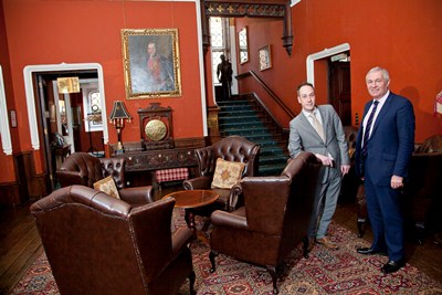 Dewi Davies of Tourism Partnership North Wales Launch of Hospitality Ambassadors. Dewi Davies with Chris Evans of the Ruthin Castle.