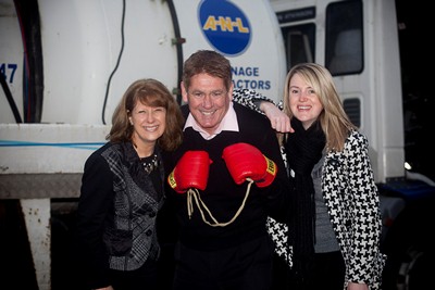 MD Coxey and Company Limited.....................Pictured is former boxer Steve Kavanagh of ANL drainage with (Left) Gill Atkinson and Rhian Williams of MD Coxey and Company Limited, Wrexham.