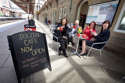 WREXHAM GENERAL DOT TO  DOT CAFE OPENENING. Pictured is Gill and Mario Kreft with Dot Crimes and Lesley Griffiths AM.