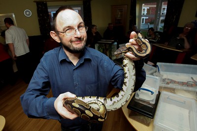 Animals out of the box event at Pen y Bryn, Pendine Park. Pictured is resident Mark Horner.