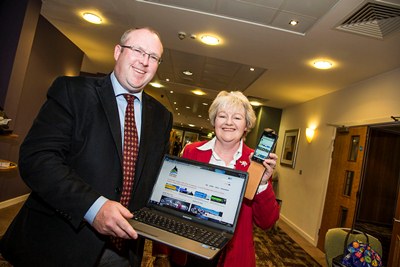 Launch of Destination North Wales by TPNW at the Ramada Hotel Wrexham. Carole Startin of Tourism Partnership North Wales with Sean Scannell from Oliver Marketing.