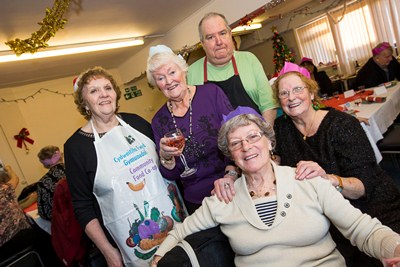 Cartrefi Cowny residents at Kennedy Court Sheltered Housing in Old Colwyn enjoyed their Christmas party. Chef Brian Williamson with from left, Brenda Robinson, Sheila Jarvis, Glenys Evans and Margaret Jones.