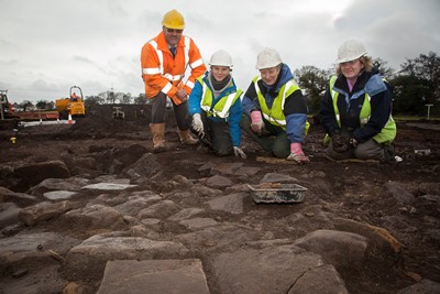 Anwyl Construction Development Engineer Steve Suddick, with archaeology volunteers, from left, Heidi Archer, Wendy Whitby and Alexis Nolan