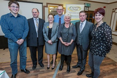 Pictured at the North East Wales Food Conference at the Wild Pheasant Hotel in Llangollen, are, from left, Robert Price, Cadwyn Clwyd; Phil Corper, WRAP Cymru; Tansy Rogerson and David Franklin, Bodnant Food Centre; Margaret Carter, Patchwork Pate; Martin Jardine, the Food Technology Centre, Llangefni; and Caroline Dawson, Northern Marches Cymru.