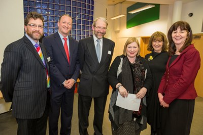 Wrexham Business and Professionals Group meeting at the Catrin Finch Centre at Glyndwr University with guest speakers Robin Jones of Village Bakery and Edwina Hart Minister for Business, Enterprise, Technology & Science. From left, Michael Keenan of Walker Smith Way, Robin Jones, Village Bakery, Peter Butler, GHP Legal, Edwina Hart AM, Gill Atkinson of Coxeys and Lesley Griffiths AM