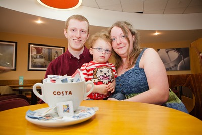 Costa Coffee manager Dan James with his wife Sarah and their son Michael 170613
