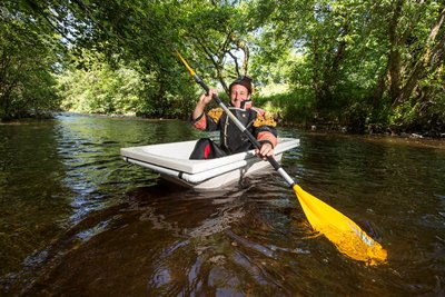 Bathtubbing expert Tony Bain prepares for the next round of the World Championships at Conwy during the All Wales Boat Show.