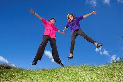 Gerry Humphreys and Alys Griffiths who are competing a zip wire for charity.