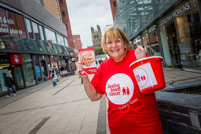 Jackie Hill, 58, of Minera, Wrexham who has successfully battled bowel cancer. Beating Bowel Cancer volunteers, including Jackie, are doing a collection and raising awareness of the condition in Eagles Meadow over the weekend.
