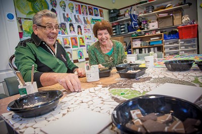 St Kentigern Hospice art group led by Rachel Roberts Art therapy volunteer.. Pictured is Bernard Lake and Margaret Cooper.