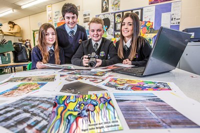 Students from John Bright school, Llandudno who have produced a calender. From left, Hannah Brownson, 14, Nathan Jones, 14, Liam Clair, 16 and Millie Shields. 16