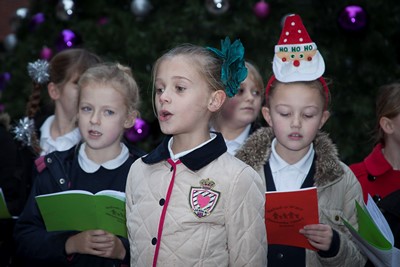 EAGLES MEADOW WREXHAM. Hafod-y-Wern Community Primary School Choir raise money for Nightingale House with carol singing at Eagles meadow . Pictured singing Solo is pupil Morgan Cavanagh,9.