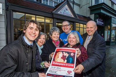 Publicising the Shakespear in Love Valentines Day showing at Theatr Twm o'r Nant in Denbigh, from left, Gareth Hughes, Edwina Steven, Lil Jones, Mark Young, Jackie Jeffery and Mario Kreft.