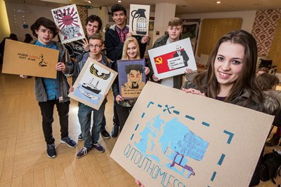 Shropshire College of Art students at their exhibition in the Pride Hill shopping centre in Shrewsbury. From left, Elliott Mochan, Joe Fox, Andy Edwards,Dominic Allison, Neesa Meskanen, Myles Petford and Thea Ryan