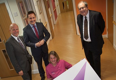 PENDINE PARK, PURPLE ANGEL. Pictured is Anita Moran with (L/R)  Mario Kreft, David Jones and Professor Mike Scott.
