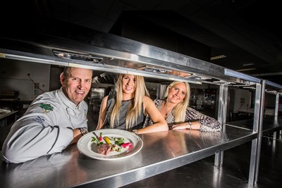 Chef Mike Evans with Anna Openshaw and Laura Fisher, centre.