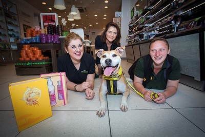 SHREWSBURY The BODY SHOP . Body shop staff Bex Smith and Laura Tellwright with Dog?s Trust representative Vickie Jones and Star the dog.