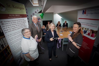 St Kentigern Hospice opening of  Learning Zone by Lady Langford. Pictured (front L/R) is Anita Curley,Ian Bellingham Chief Executive at St Kentigern , Lady Langford, Dinah Hickish during the official opening watched by Val Bailey, Jean Richard, Sarah Barnes and Tom Shea.