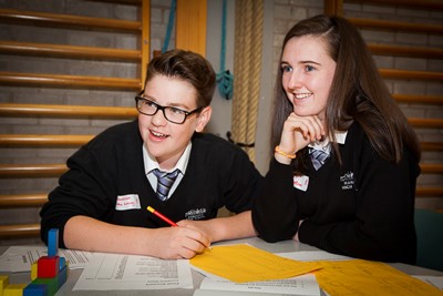ANWYL BUILDING COMPETITION AT HAWARDEN HIGH SCHOOL. Pictured is Accountant Luke Lacey and Planner Louise Callow.