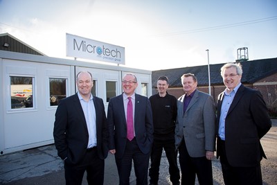 Microtech Precision at Bersham Enterprise Centre official opening of new offices by Aled Roberts AM. Pictured is Duncan Evans, Aled Roberts AM with Stephen Parry, Vaughan Hughes and Brent Evans.